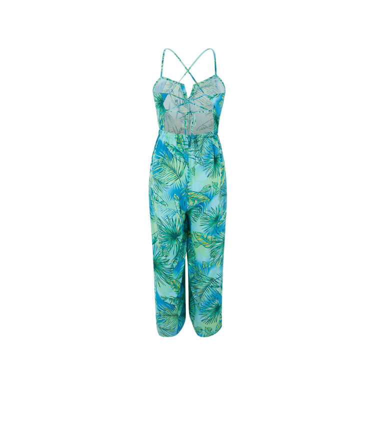 Mono con tirantes finos y estampado tropical - azul azul.