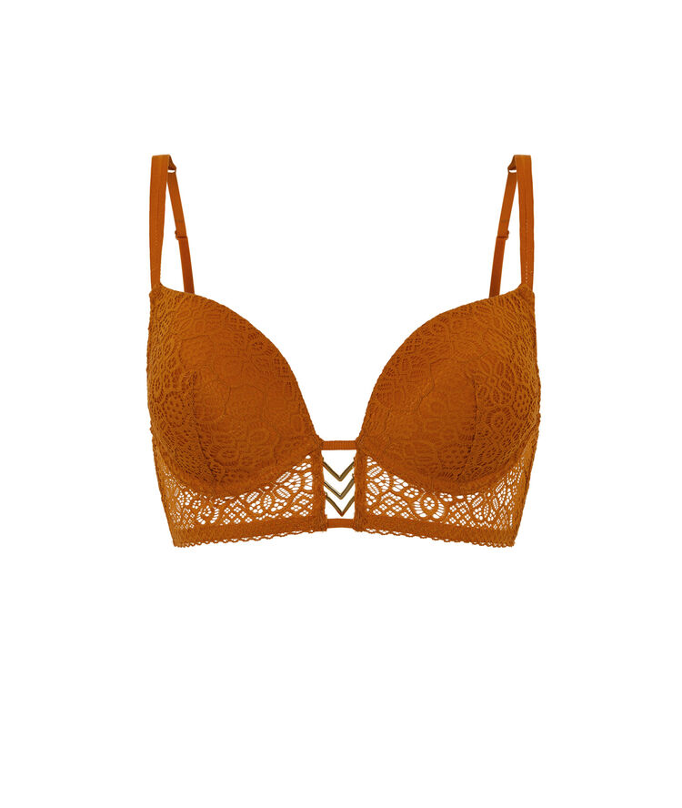 Sujetador corpiño push-up de encaje con detalle ethnobiz terracota.