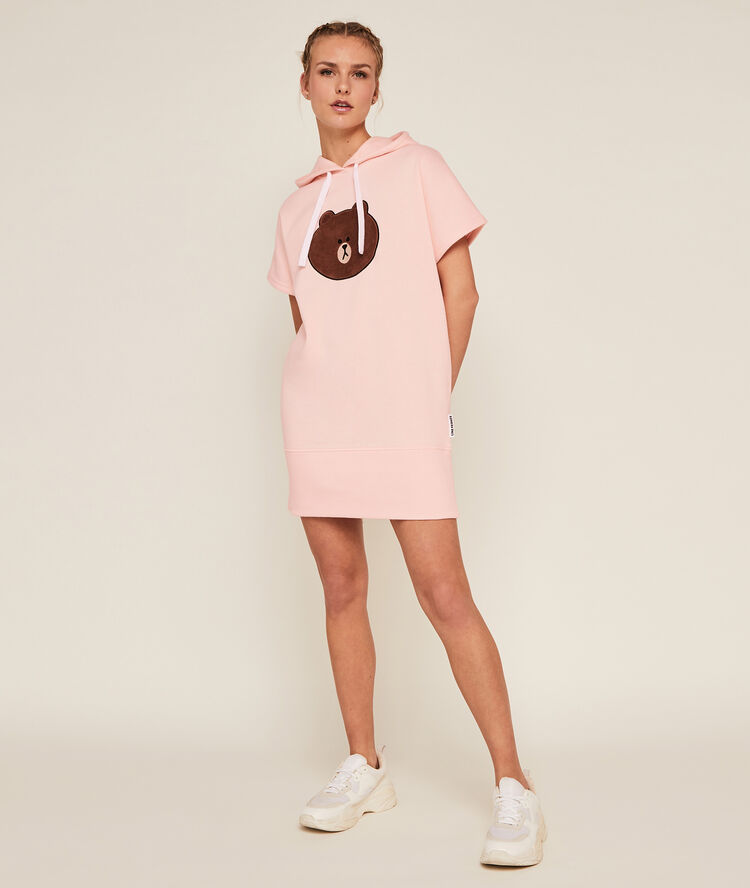 Camiseta larga vestido con capucha line friends - rosa rosa.