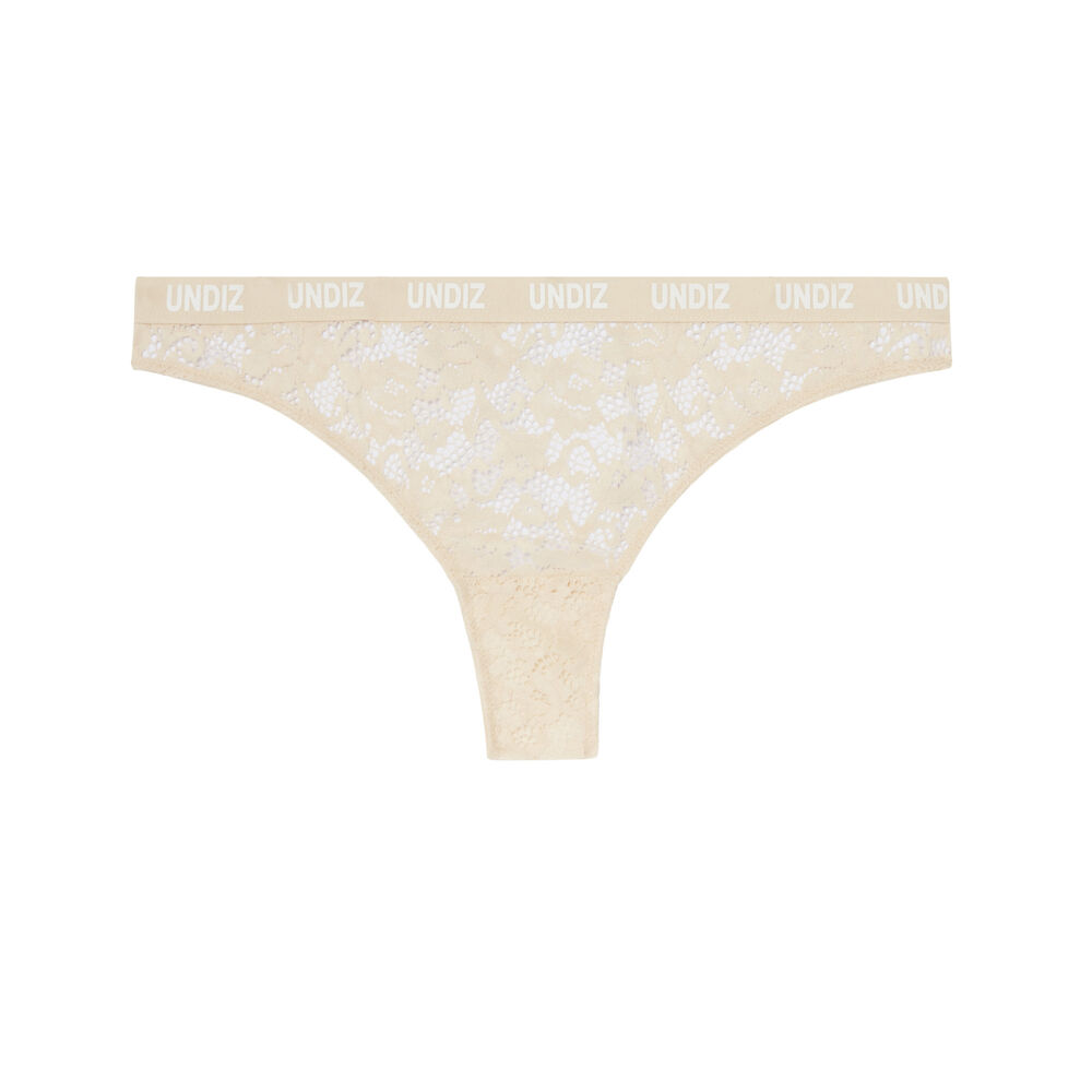 Tanga en dentelle et résille détail élastique - écru ecru.