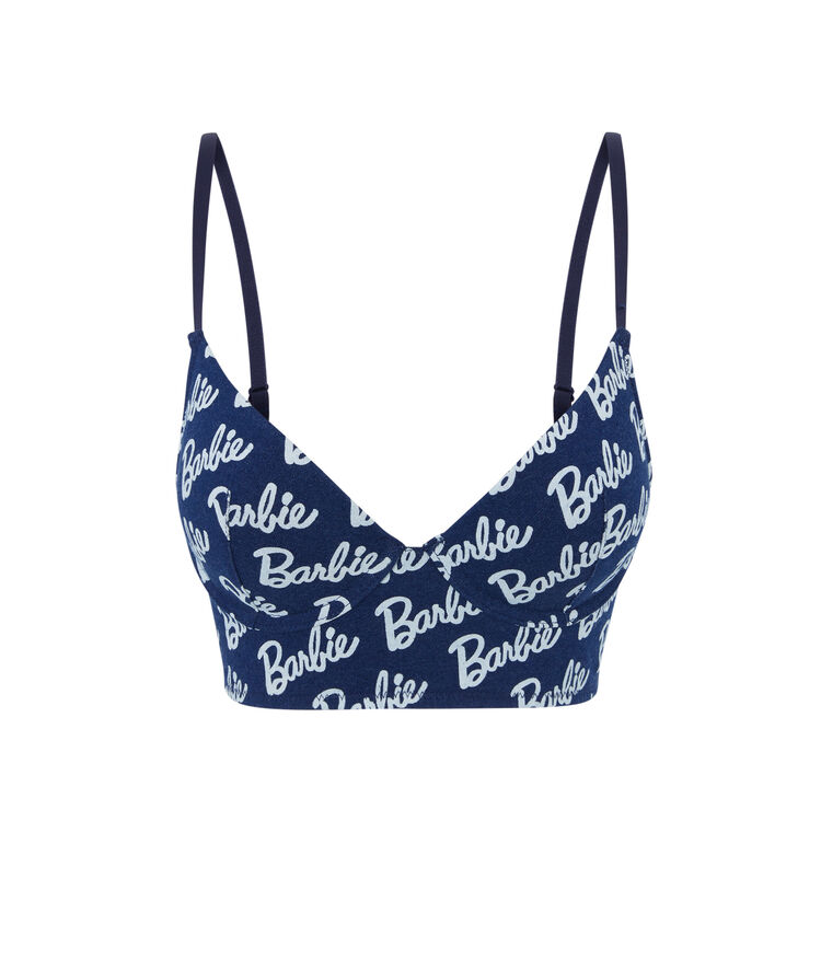 Sujetador de aumento denim con estampado logo barbie utiz denim.