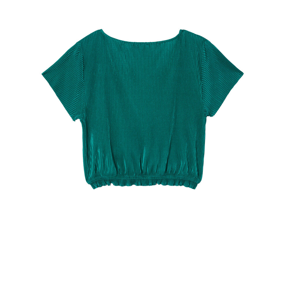 Top plisado manga corta y escote de corazón - verde verde.