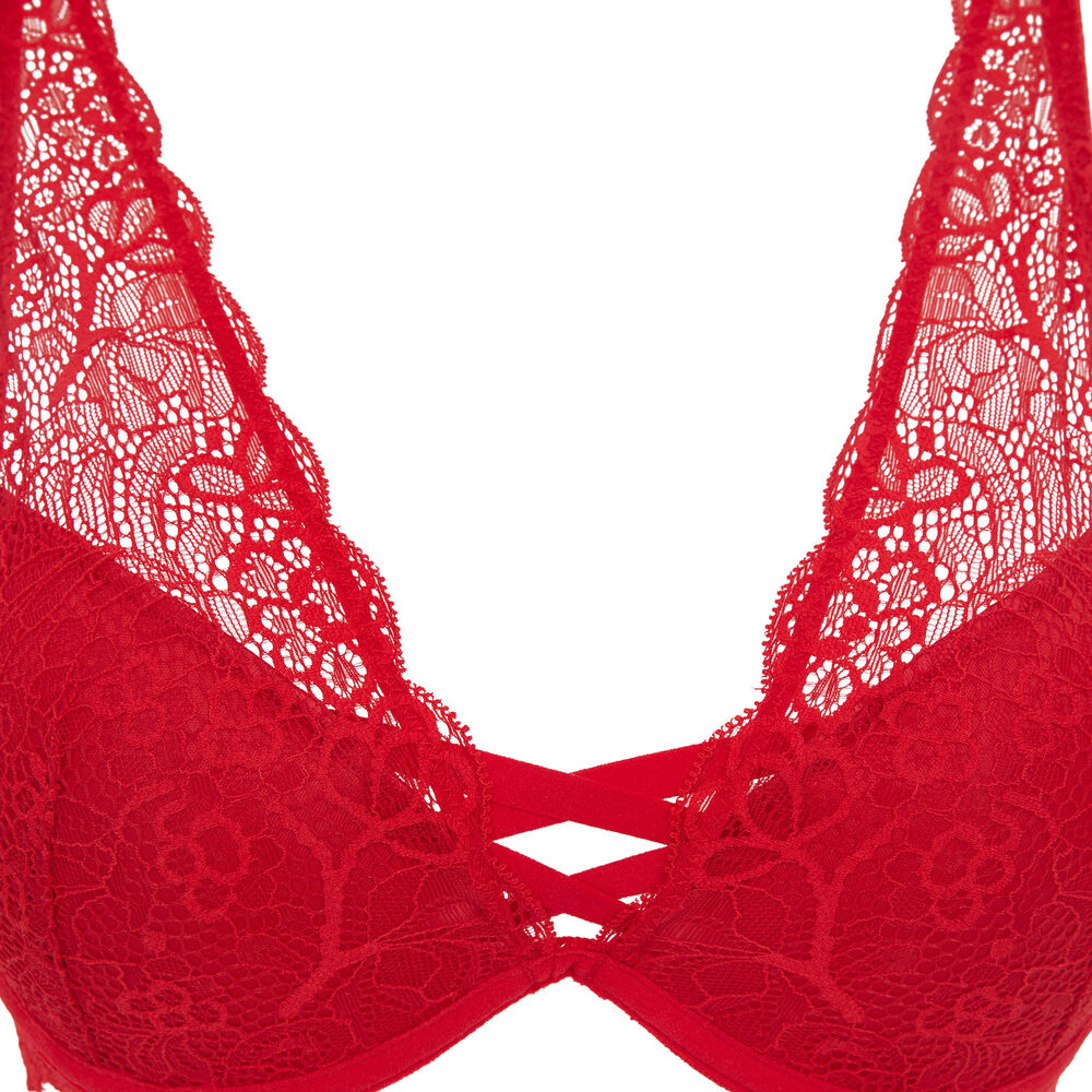 Sujetador fular push-up de encaje amoriz rojo.