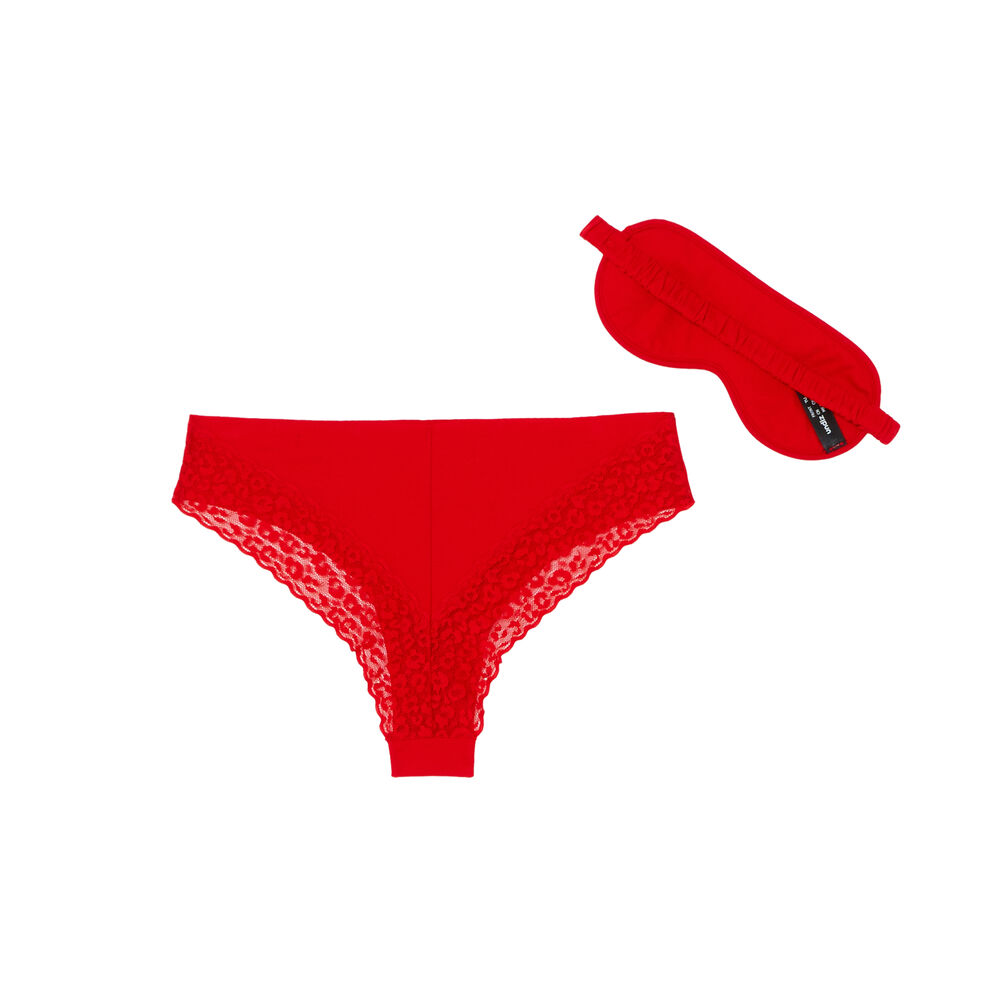Juego de mascarilla y braguita con estampado too hot for you - rojo rojo.