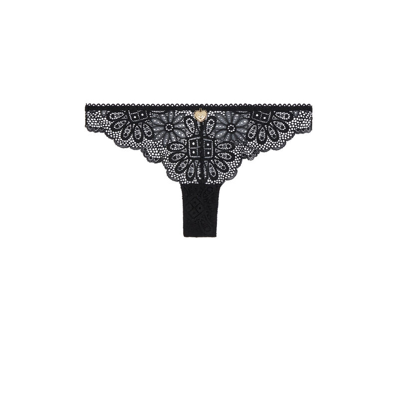 Braguita brasileña de encaje con detalle de joya - negra Braguita brasileña de encaje con detalle de joya - negra;