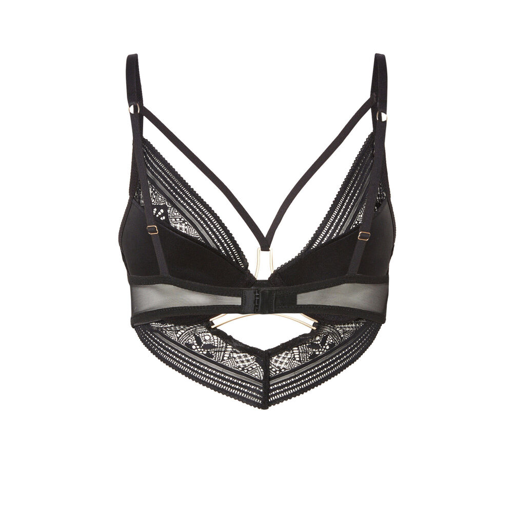 Sujetador push-up con detalles de lazos y joya - negro negro.