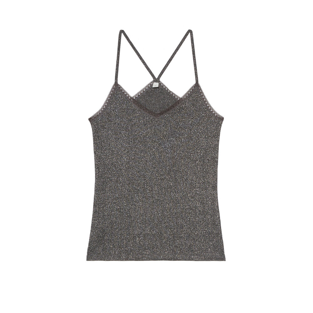Top con tirantes finos de punto brillante - gris oscuro gris.