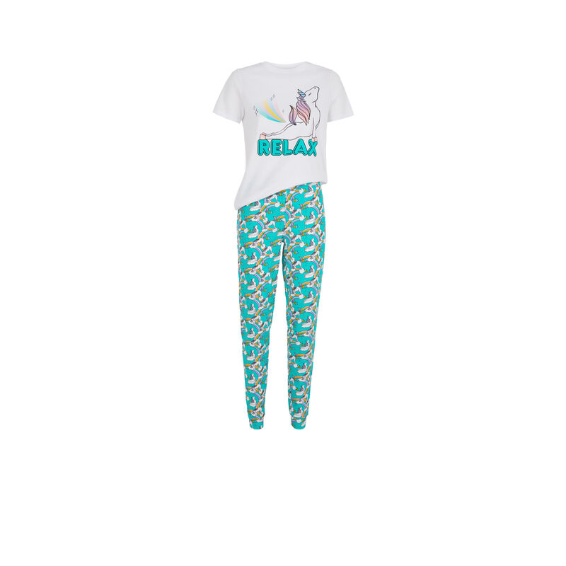 Conjunto de pijama top + pantalón estampado unicornio licornaxiz blanco.