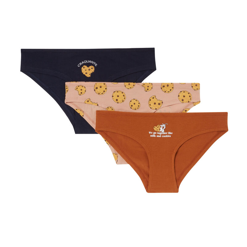 Lote de 3 braguitas tipo galletas - marrón Lote de 3 braguitas tipo galletas - marrón;
