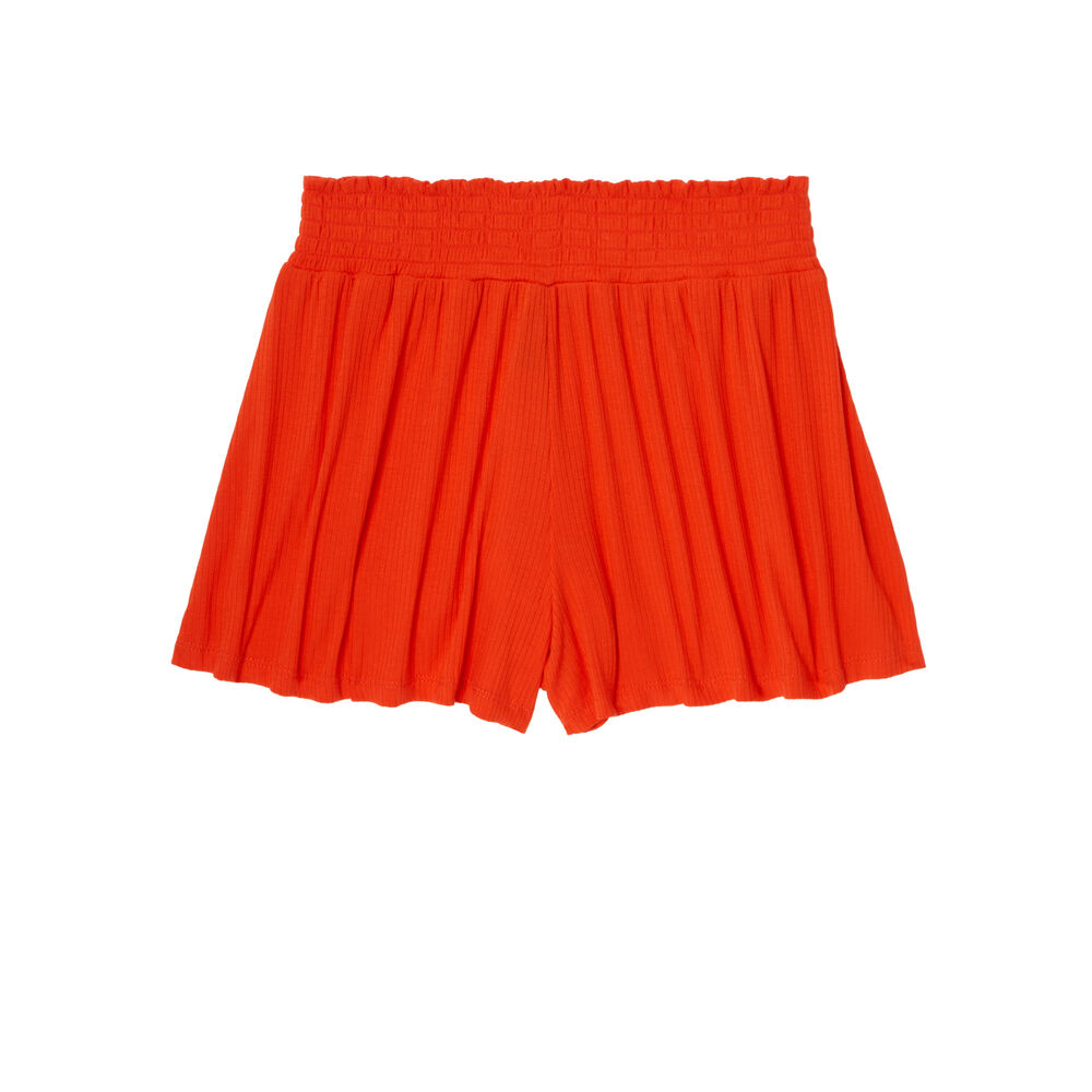 Short acanalado con cintura fruncida - coral coral.