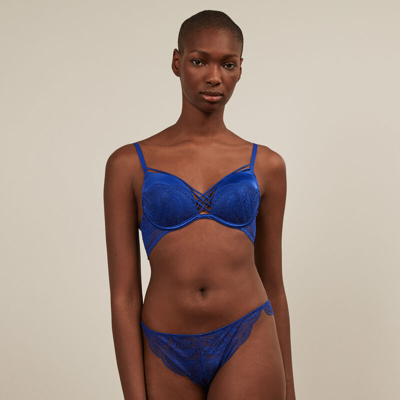 Sujetador push-up de encaje con cintas satinadas - azul real Sujetador push-up de encaje con cintas satinadas - azul real ;