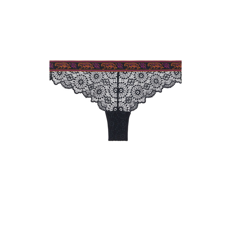 Braguita tanga de encaje con detalles bordados sendaiz noir.