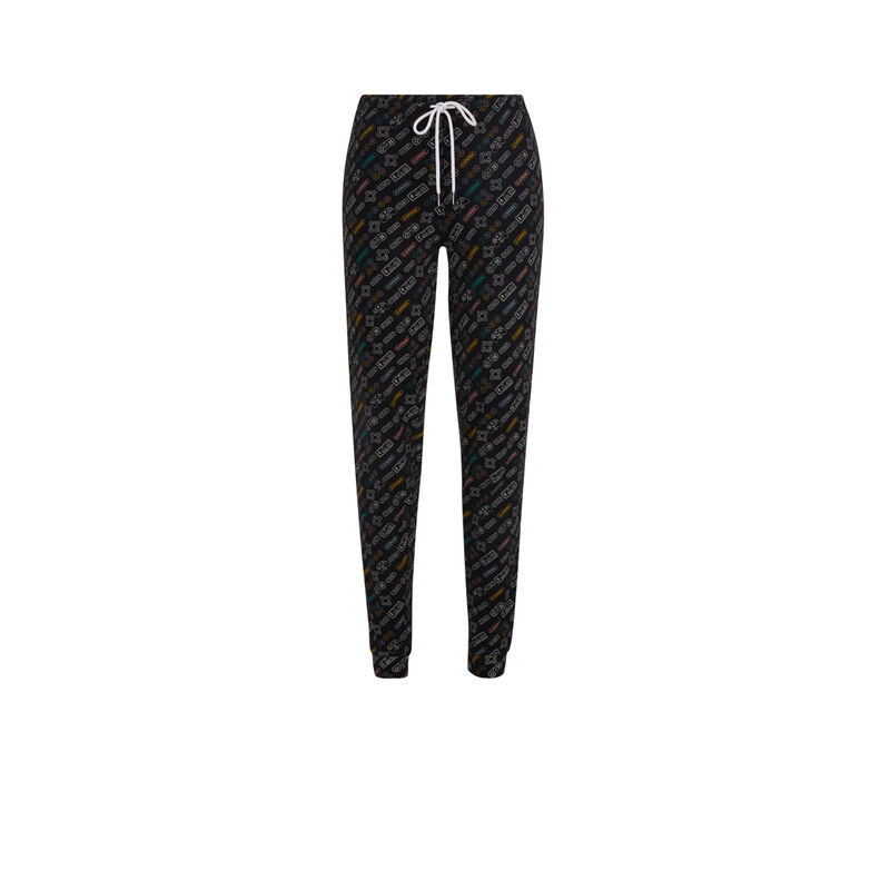 Pantalón de punto con estampado gaming videiz negro.