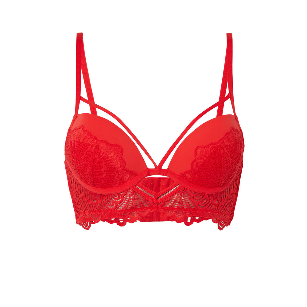 Sujetador push-up calado con cintas cruzadas - rojo rojo.