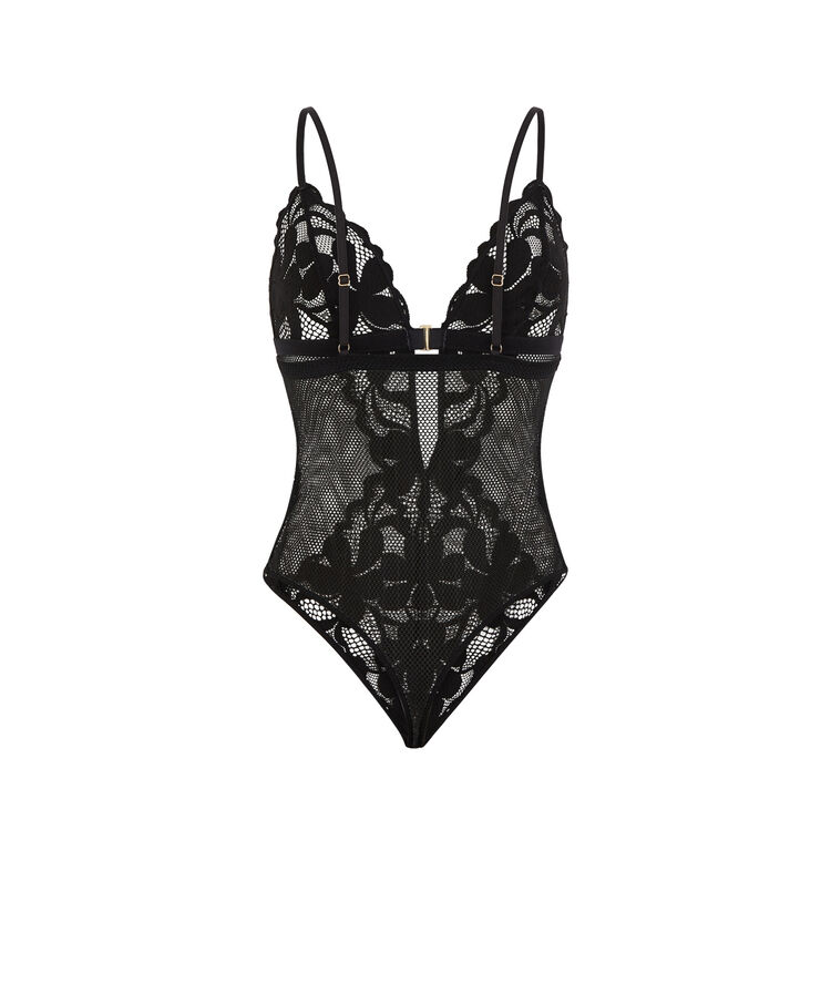 Body triángulo con braguita brasileña de encaje - negro negro.