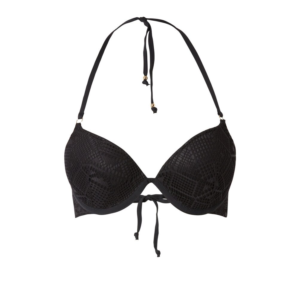 Parte de arriba de bikini push-up de ganchillo con espalda abierta - negro negro.