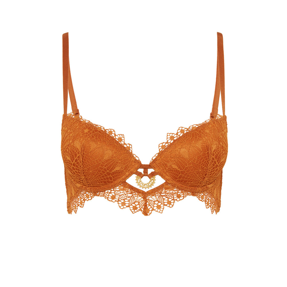 Sostén de tipo bustier push-up con detalle de joya - café café.