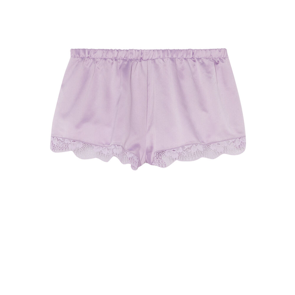 Shorts satinados y bordes de encaje - lila morado.