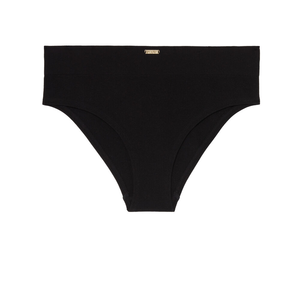 Braguita de talle alto con detalle de placa - negra negro.