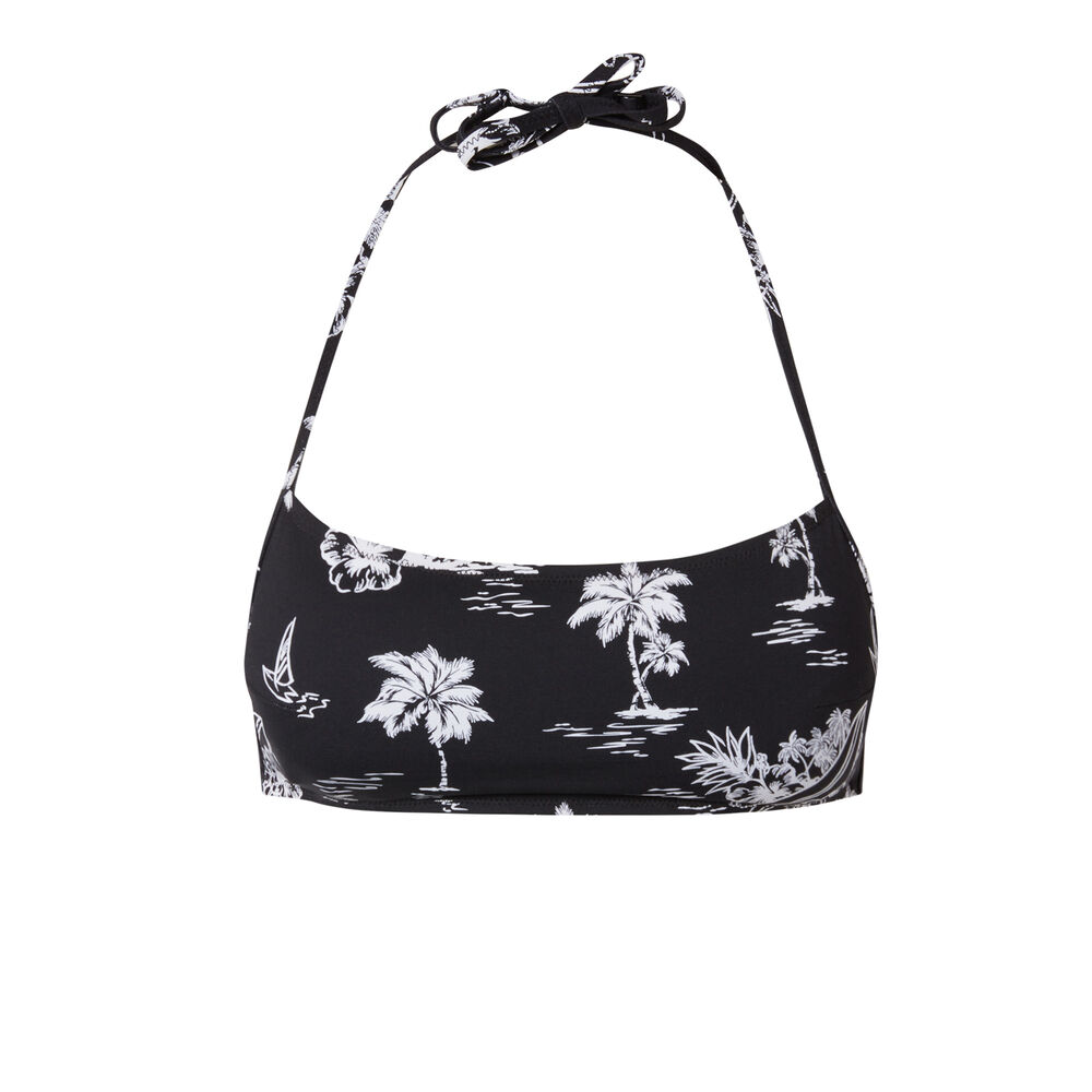 Parte de arriba de bikini bandeau con motivos de palmeras - negra negro.