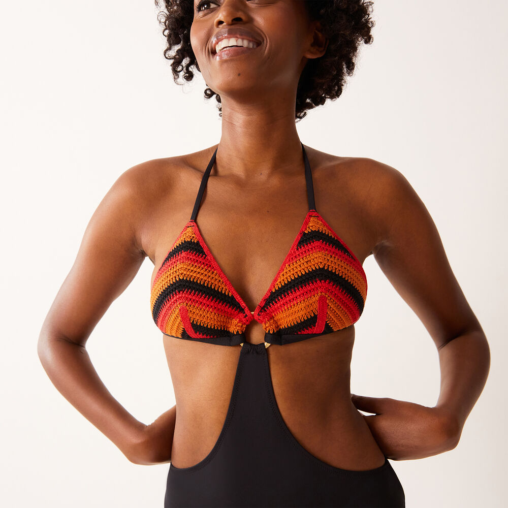 Maillot de una pieza con efecto broderie y detalle de anilla - negro negro.