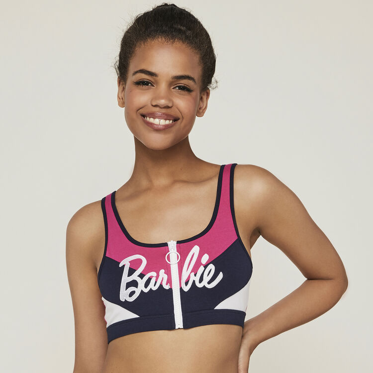 Sujetador con cremallera con logo barbie pinkbarbiz fucsia.