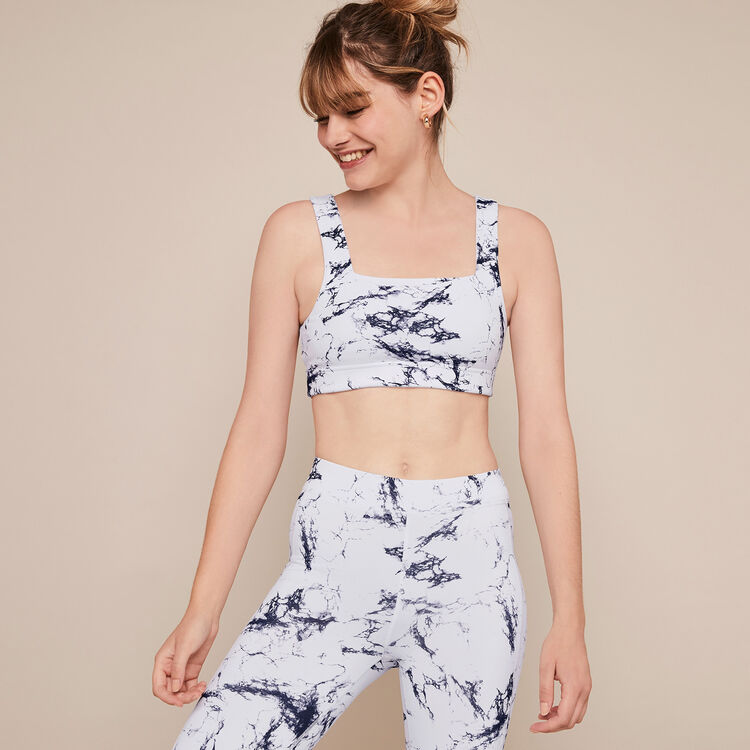 Sujetador deportivo con estampado de mármol yogamarbliz blanco.