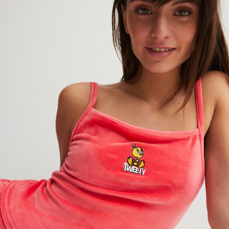 Parte de arriba de terciopelo con estampado de Titi - coral Parte de arriba de terciopelo con estampado de Titi - coral;