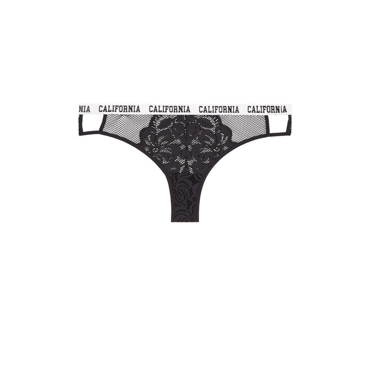Tanga de encaje con detalle de tira westcoastiz negro.