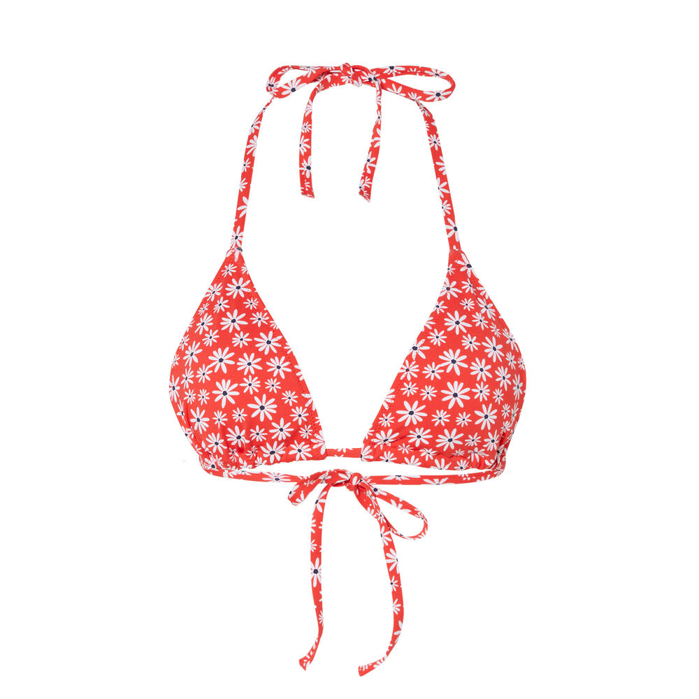 Parte de arriba de bikini triángulo con motivo floral - rojo rojo.