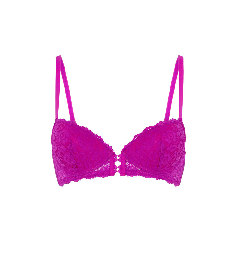 Sujetador push-up de encaje con flores - rosa rosa.