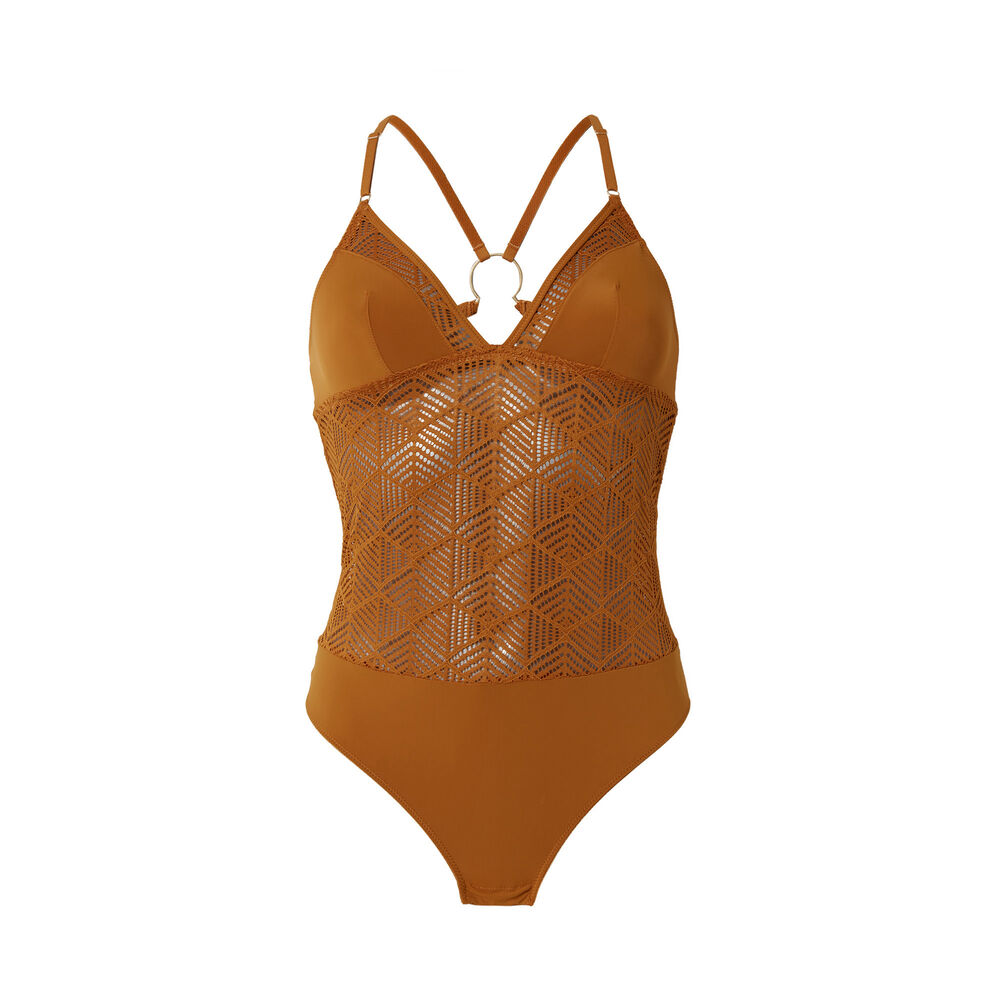 Body con aplicaciones de encaje - camel marrón.
