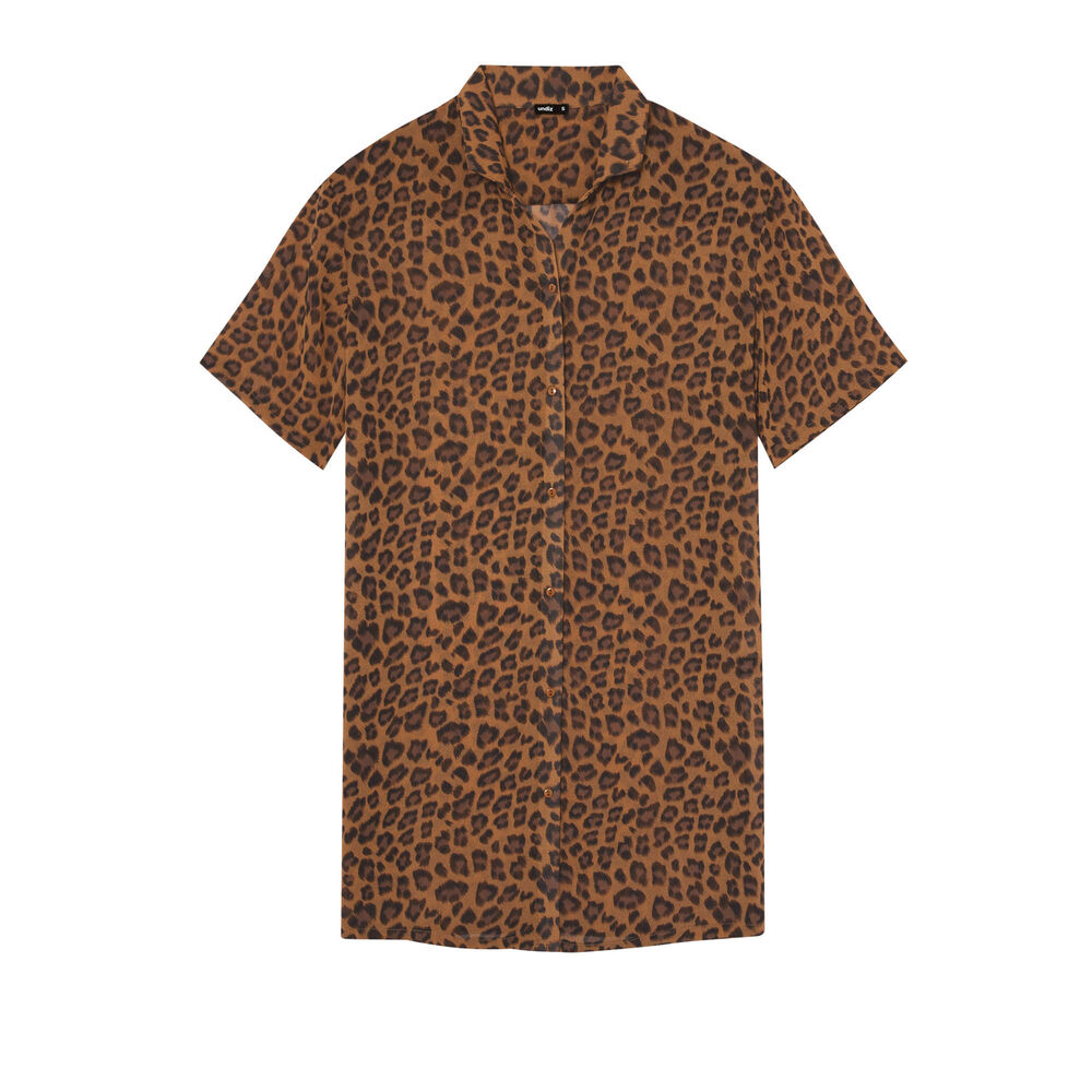 Camisa de playa con estampado de leopardo - marrón marrón.