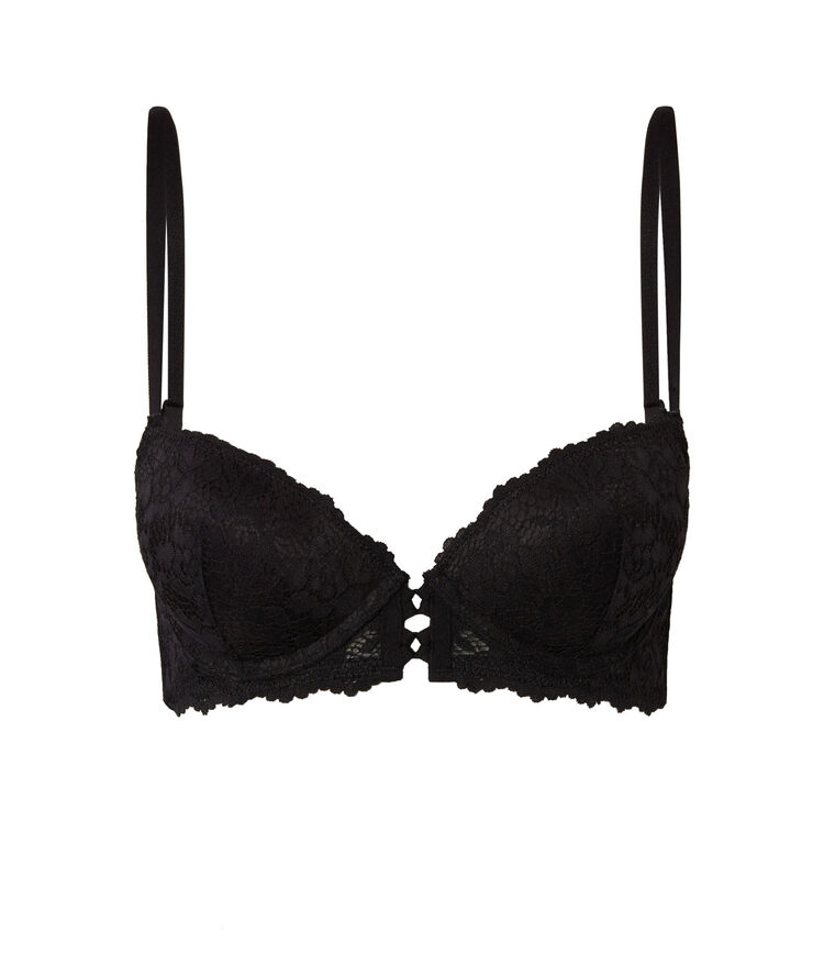 Sujetador push-up de encaje con flores - negro negro.