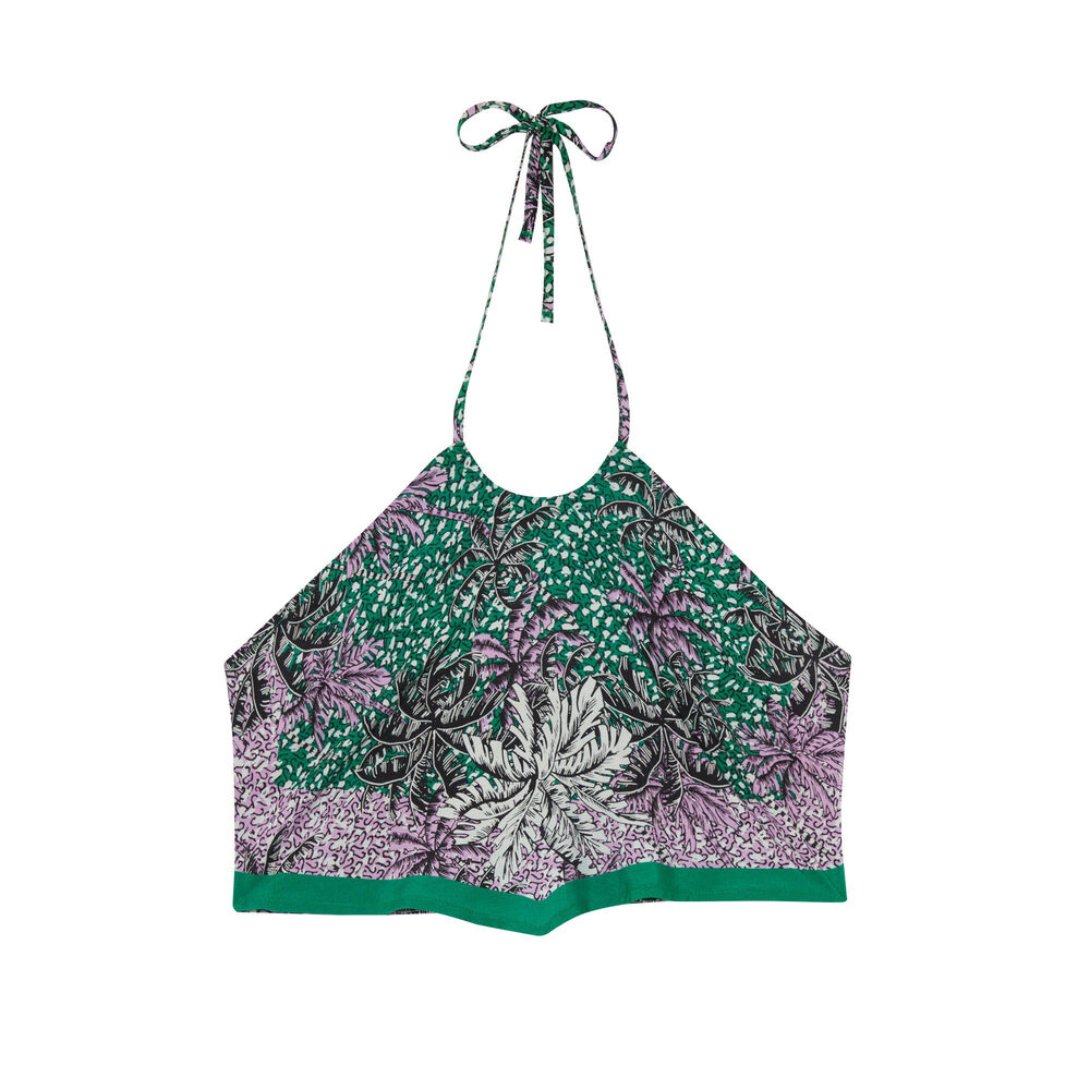 Top con la espalda desnuda efecto fular con motivos de palmera - verde verde.
