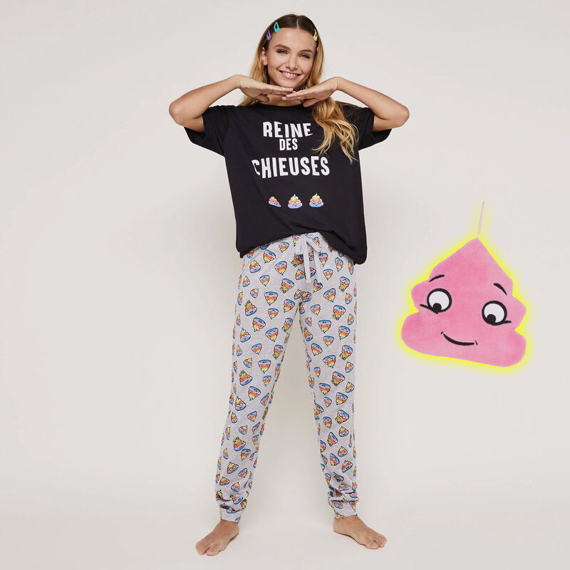 Conjunto de pijama top + pantalón con estampado reinchieusiz Conjunto de pijama top + pantalón con estampado reinchieusiz;