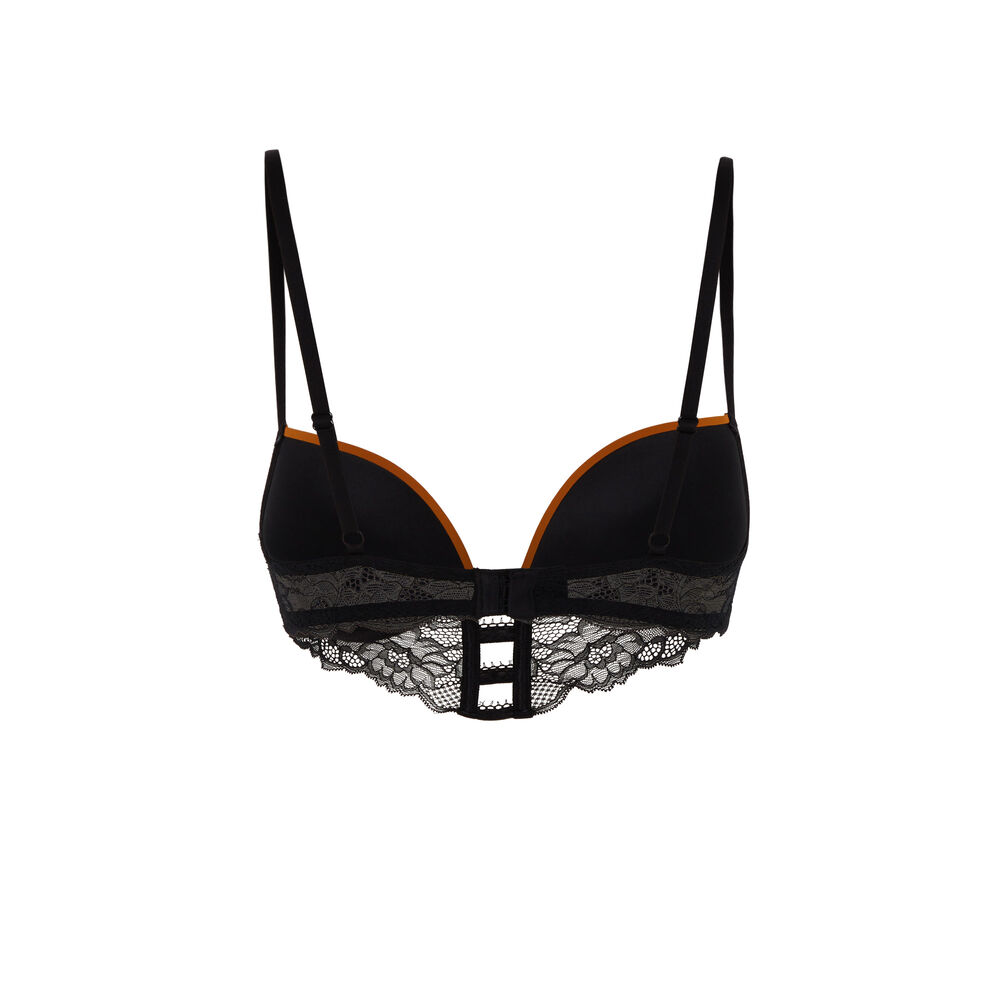 Sujetador push-up de microfibra y encaje - negro y beige marrón.