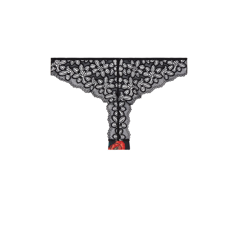 Braguita brasileña con estampado de flores - negra negro.