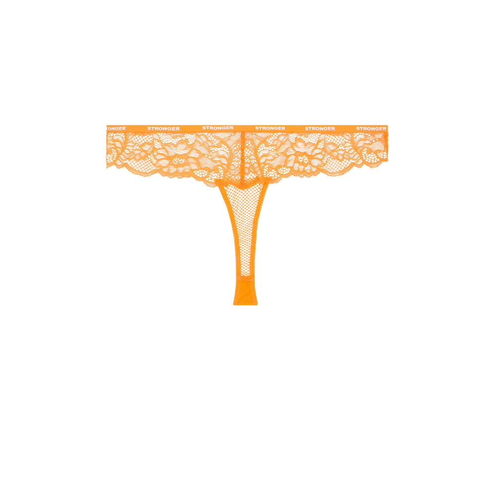 Braguita tanga de encaje con detalle adesiz orange.