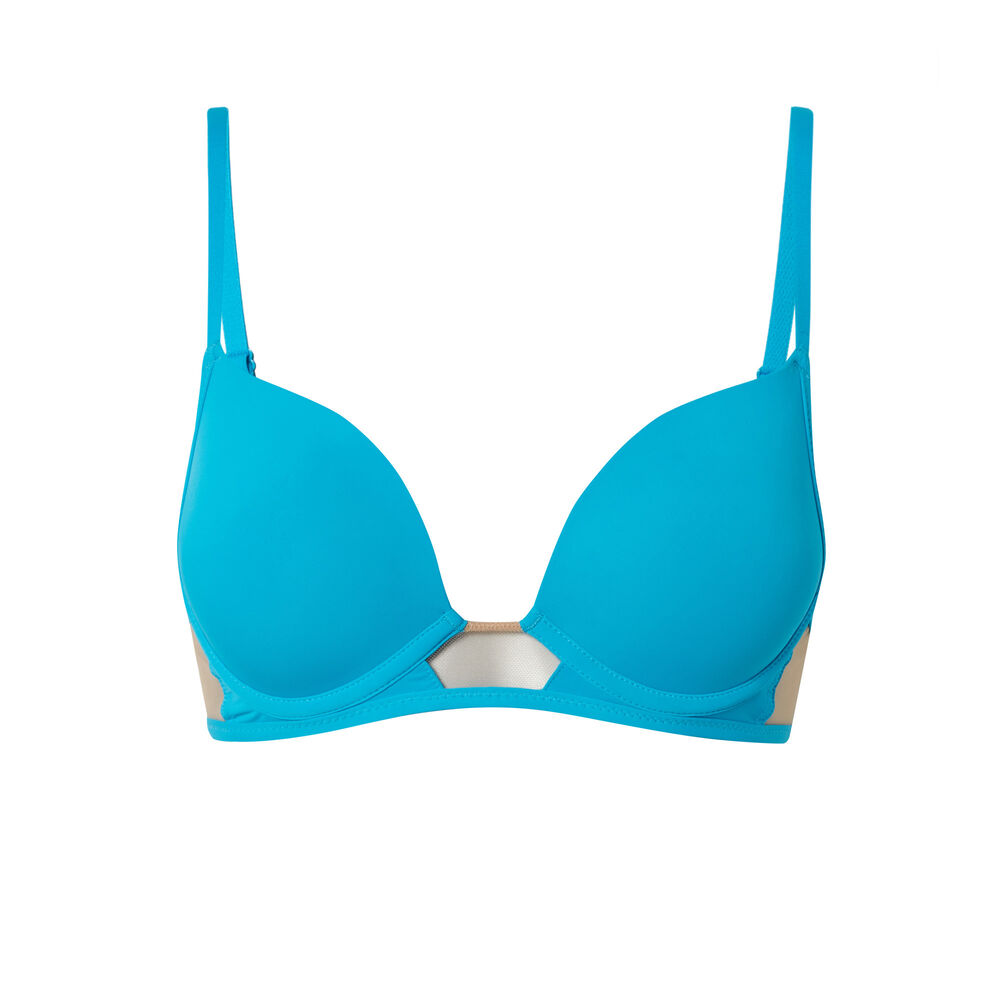 Sujetador push-up con insertos de tul y microfibra - azul azul.