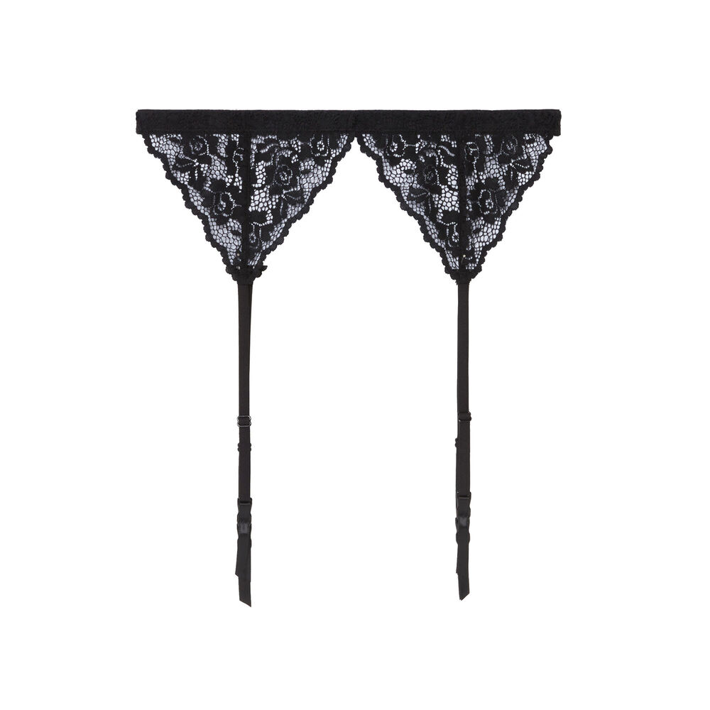 Liguero de encaje de flores - negro negro.
