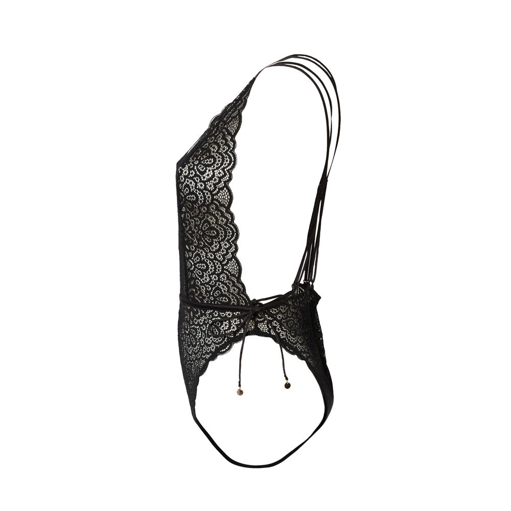 Body con tanga de encaje con detalle en la espalda - negro negro.