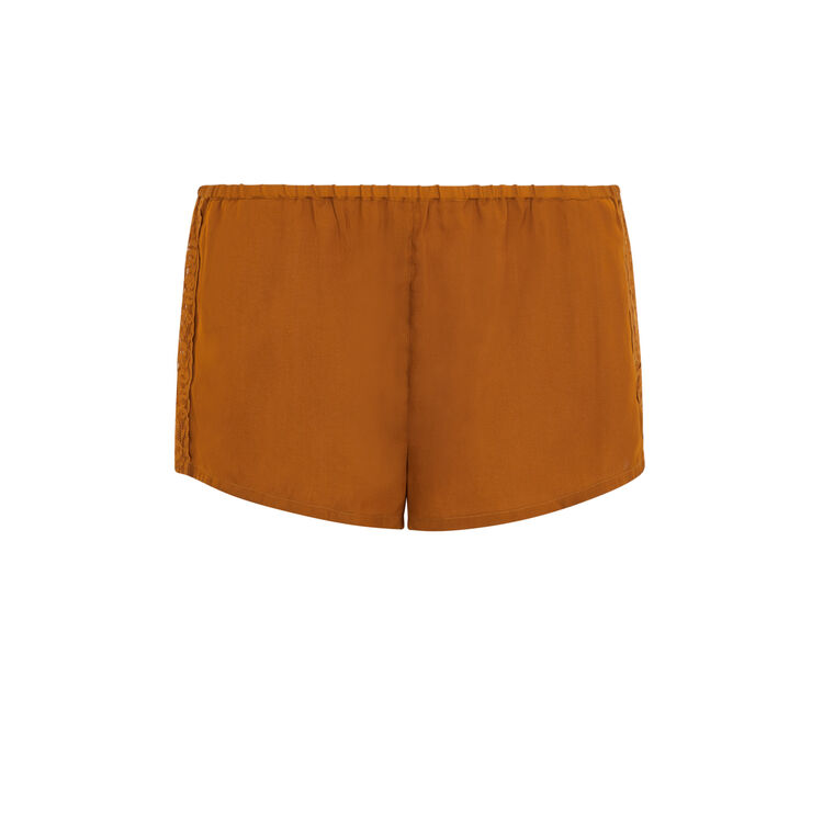 Shorts de satén con encaje acanalado newjimacquiz camel.