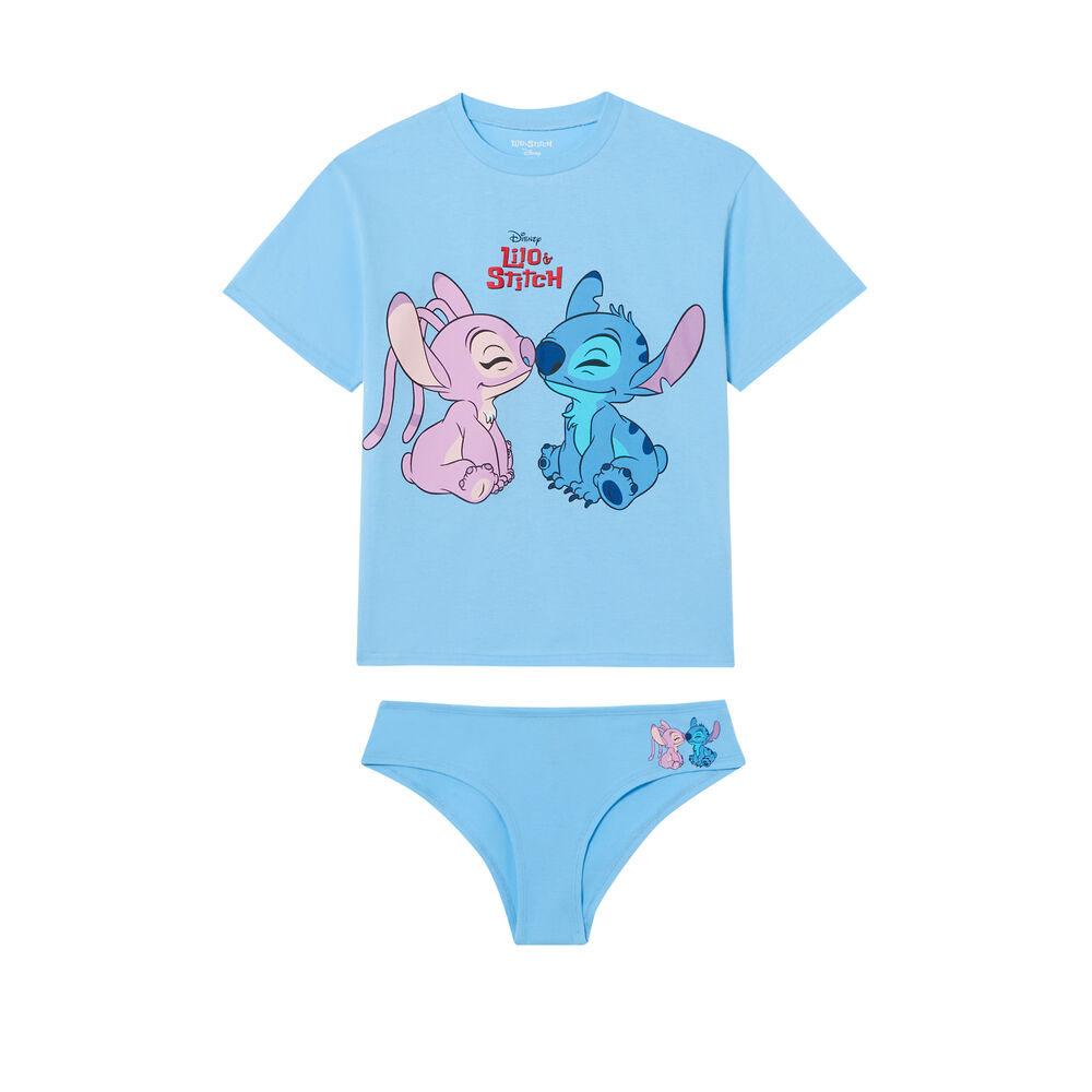 Juego de top y braguita con estampado pareja stitch - azul azul.
