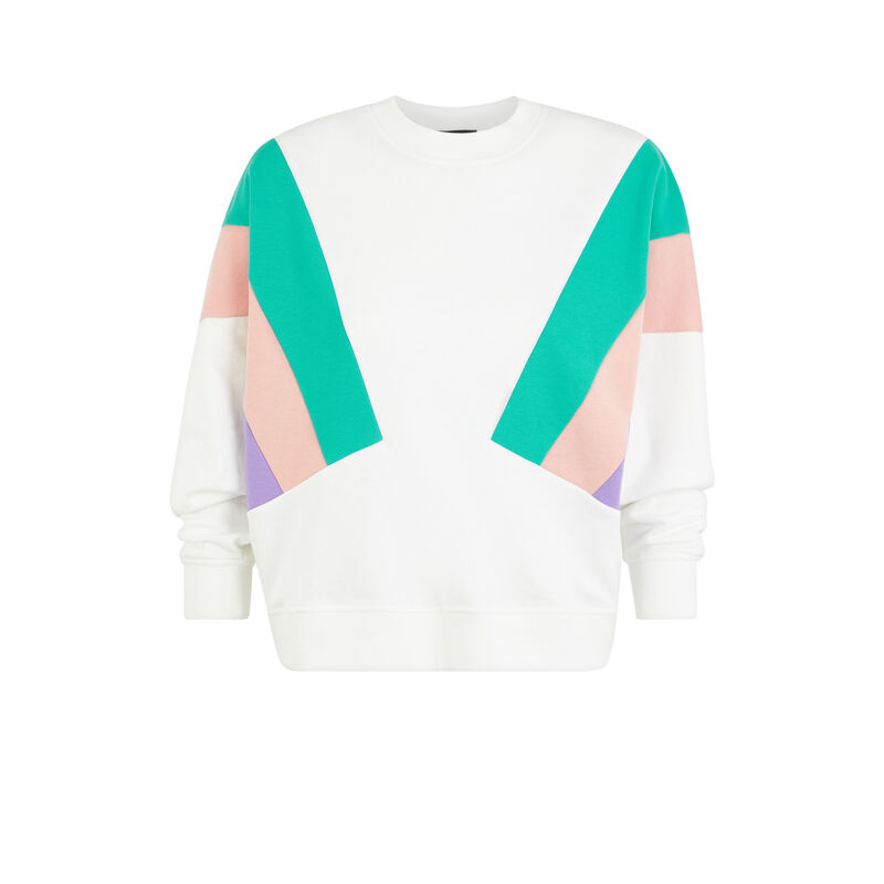 Sudadera de cuello redondo con tiras de colores triblockiz Sudadera de cuello redondo con tiras de colores triblockiz;