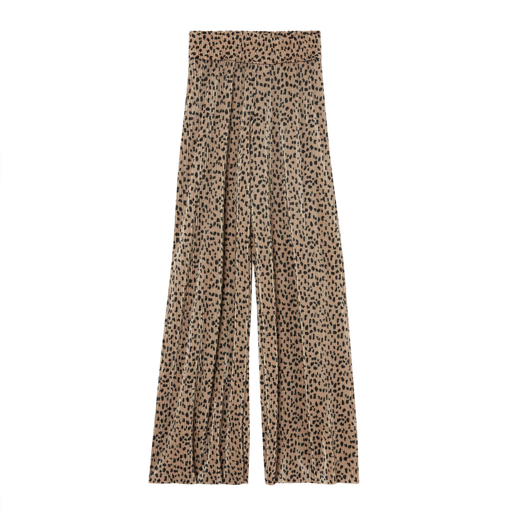 Pantalón ancho abierto con estampado de leopardo - beige beige.