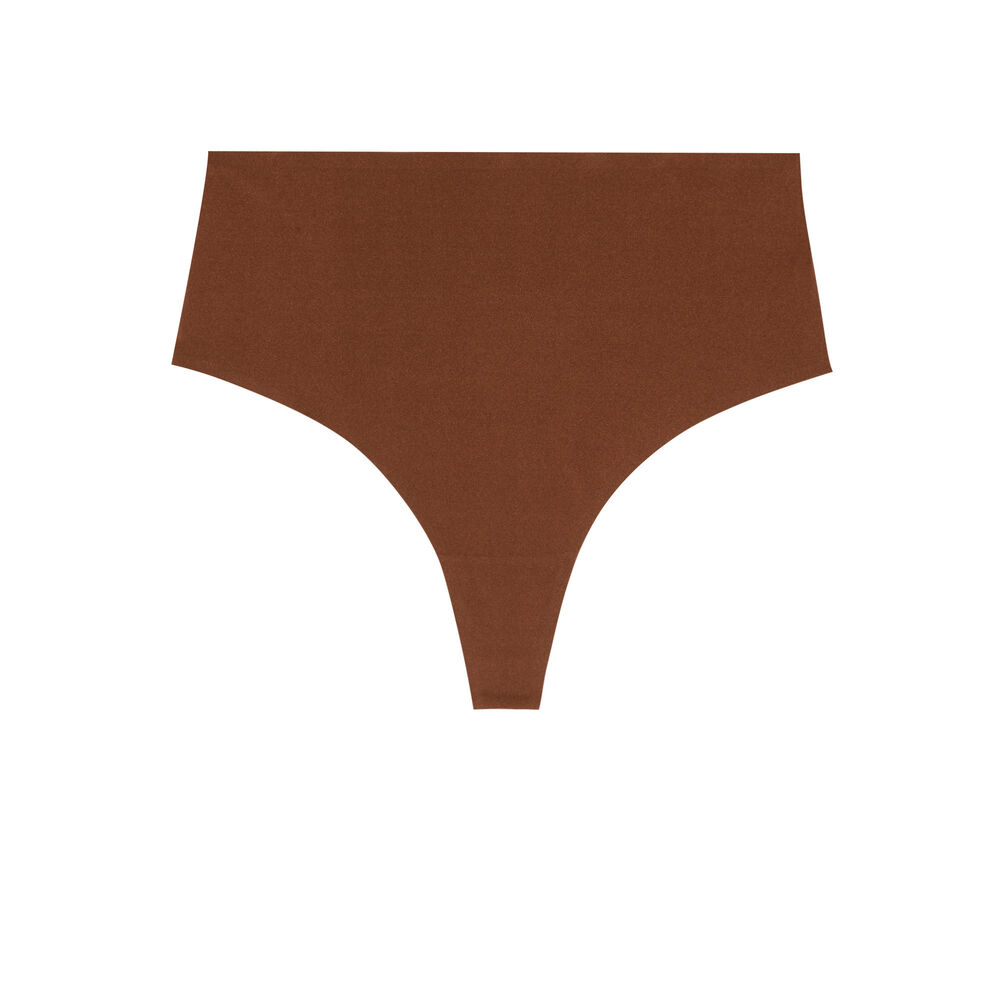 Tanga de micro talle alto - marrón marrón.