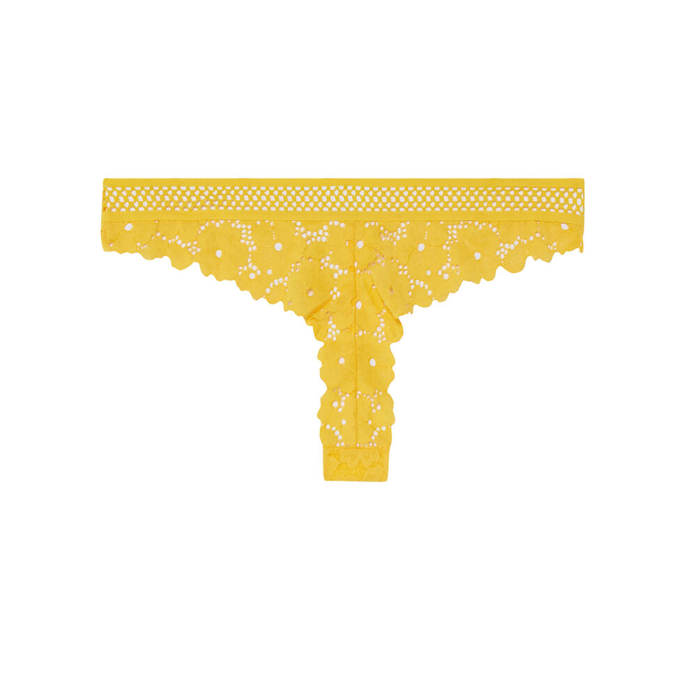 Braguita brasileña de encaje con flores y rejilla - amarilla amarillo.