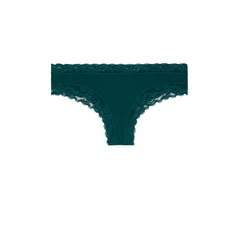 Braguita culotte de algodón con detalle de encaje - verde Braguita culotte de algodón con detalle de encaje - verde;