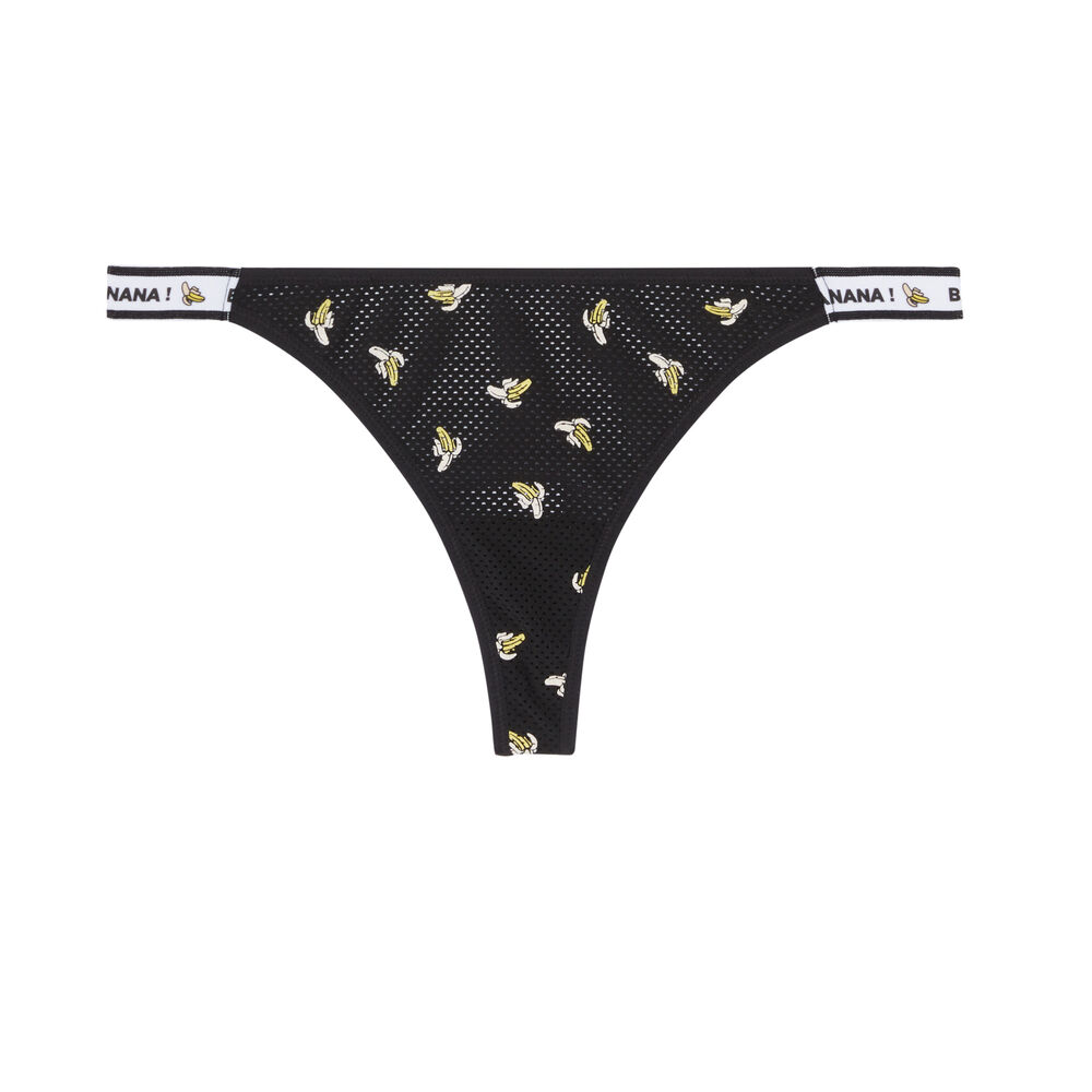 Braguita tanga de tul con motivos de plátanos - negro negro.